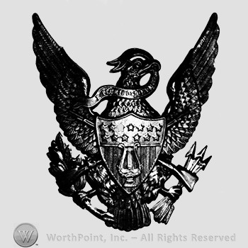 Insignia consisted of eagle with detachable shield and rifles; arrows and branch in the claws of the eagle and a ribbon in the beak.