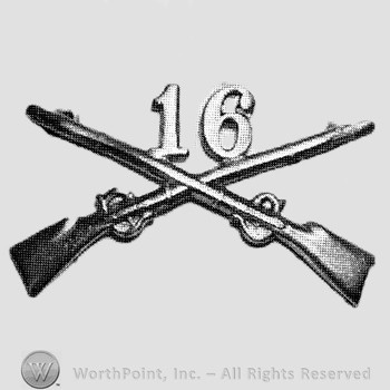 Insignia consisted of crossed rifles and number 16 above the intersection.