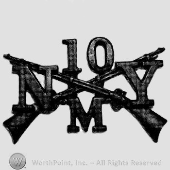 Insignia consisted of crossed rifle, number 10 above, letter M below, letter N on the left and letter Y on the right.