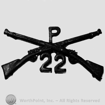 Insignia consisted of crossed rifles, letter P above the intersection and number 22 below.