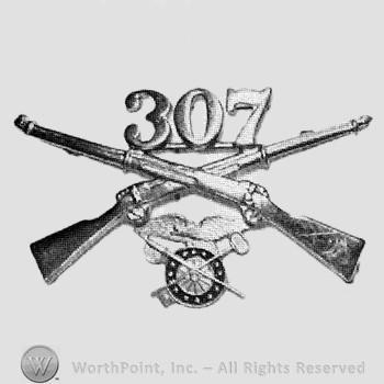 Insignia consisted of crossed rifles, number 307 above the intersection and a whel below.