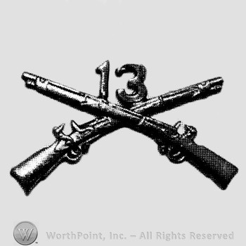 Insignia consisted of crossed rifles and number 13 above the intersection.