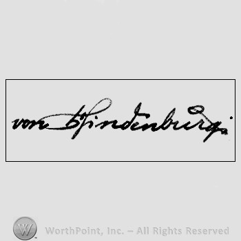 Autograph/Signature : Hindenburg Paul Von.