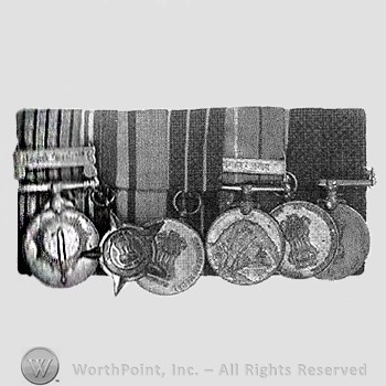 6-Place indian medal bar w/same owner name; six different type of medals.