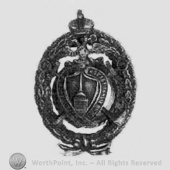 Badge for Alexis Military school; enameled patee cross 1864 on bottom arm under crossed swords & 2-headed royal eagle empty talons.