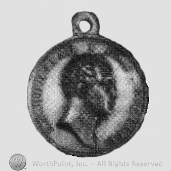 Man's profile on medal; russian letters on the edge.