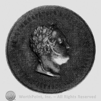 Man's profile on medal; russian letters on the edge.