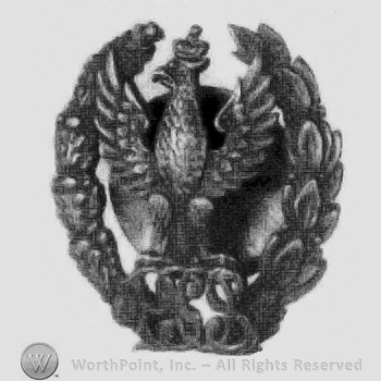 Crowned peacock inside a wreath.