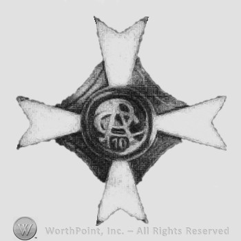 Monogram of letters CAR inside a circle, all over a cross.