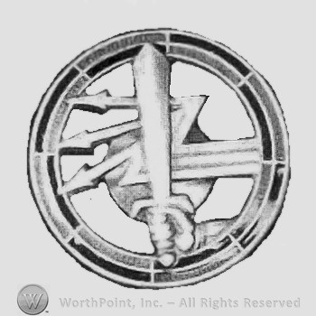 Arm with sword and arrows; all inside a circle.