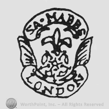 curved capital letters SA-MABBS up LONDON down corn over star middle between leafs
