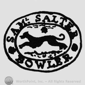 a running dog inside an oval, SAM SALTER written above, BOWLER written under
