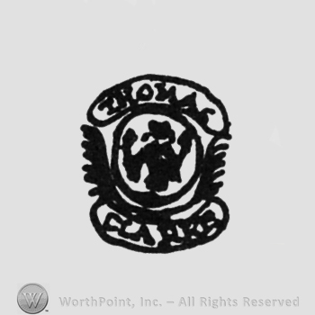 a small figure inside a circle, laurels on the sides, label above "THOMAS", under "CLARK"