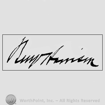 Autograph/signature : Benjamin Harrison.