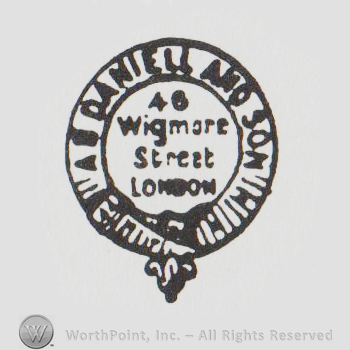 round logo with "a b daniel and son 46 wigmore street london"