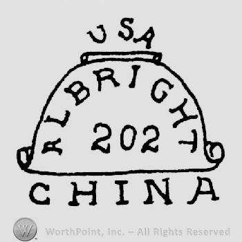 U.S.A. written above a half of circle inside the circle Albright 202 written, China written under it