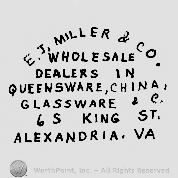 E.J. Miller&Co. written arched above Whosale written above Dealers in written above Queensware, China written above Glassware written above 6 S king St. written avove Alexandria, Va.