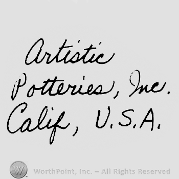 Artistic hand written above Potteries Inc. hand written above Calif, U.S.A.