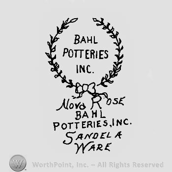 Bahl written above Potteries written above Inc. all written in a wrath, Nova Rose written above Bahl written above Potteries written above Sandela written above Ware, written under it