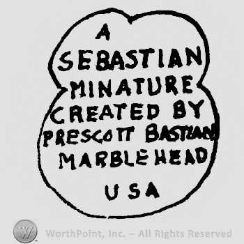 A written above Sebastian written above Miniature written above Created By written above  Prescott Bastian written above Marblehead written above USA al written in a buble