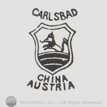 a shield with a lion and CARLSBAD CHINA AUSTRIA