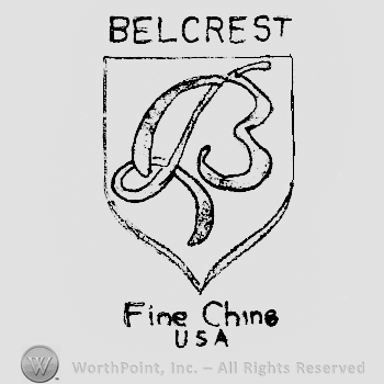 Belcrest written above a shield  with a stylish b on it, Fine china USA written under