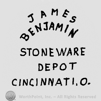 James arched written above Benjamin arched written above Stoneware written above Depot written above Cincinnati, O.