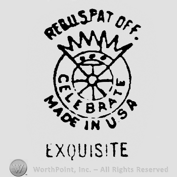 Reg. U.S. Pat. Off. Written above a circle with a crown, Celebrate written arched in bottom side of the circle, Made in U.S.A. written under, Above Exquisite