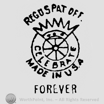 Reg. U.S. Pat. Off. Written above a circle with a crown, Celebrate written arched in bottom side of the circle, Made in U.S.A. written under, above Forever