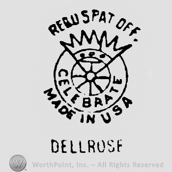 Reg. U.S. Pat. Off. Written above a circle with a crown, Celebrate written arched in bottom side of the circle, Made in U.S.A. written under, above Dellrose