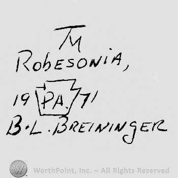 Tm written above Robesonia written above 19 , PA in a frame,71 written above B+L.Breninger