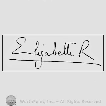 Autograph/signature: Elizabeth II, Queen of England.