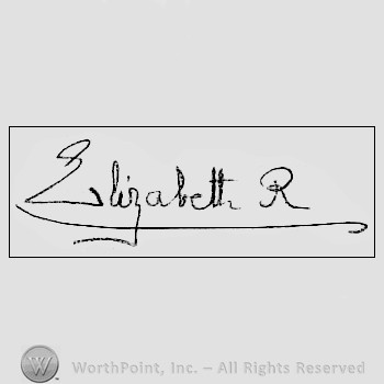 Autograph/signature: Elizabeth, Queen of England.
