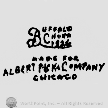 Buffalo written above China written above 1926 written above Made for written above Albert Pick Company written above Chicago