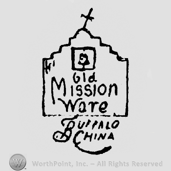 Shape of a church with Gld written above Mission written above Ware, inside it and Buffallo written beneath It and above China