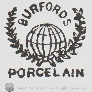 the earth globe with two laurel branches and BURFORDS PORCELAIN