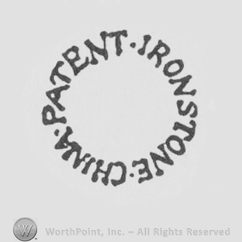 round logo with "patent ironstone china"
