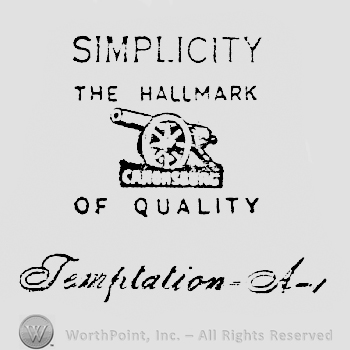 Simplicity written above The Hallmark written above a canon shape with Canonsburg written under it above Of Quality written above Temptation A-1