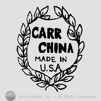 Carr China written above Made in USA all written in a wreath frame shape