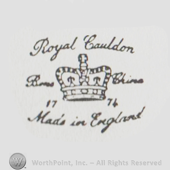 logo with a crown and "royal cauldon bone china made in england"