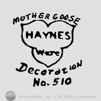 Mother Goose written above a leaf shape with Haynes written above Ware inside it, Decoration written above No.510 written under it