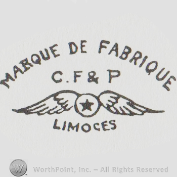 two wings with a star between them and MARQUE DE FABRIQUE CF & P LIMOGES