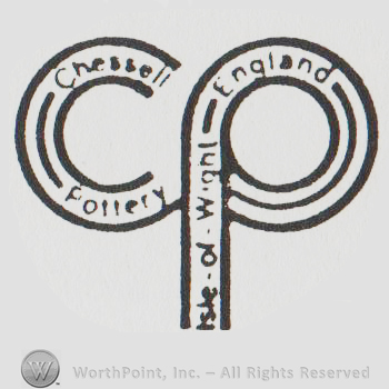 CP written rounded and thick with the text CHESSELL POTTERY ISLE OF WIGHT ENGLAND