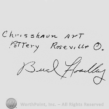 Chrisshaun Art written above Pottery Roseville O. written above Bud Hoadley hand written