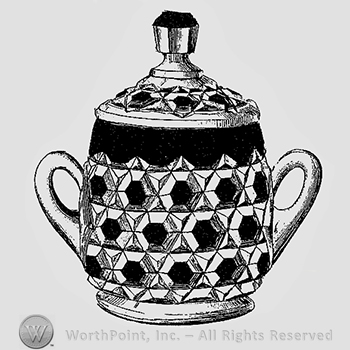 Glass pattern: Red Block; sugar bowl.