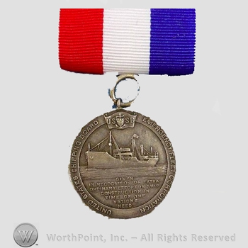 WWI Army Medal : Silver 1918 War Shipping Board Medal for SS Tuckahoe.