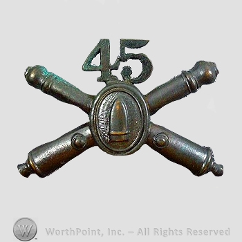 WWI Metal Insignia : Single 45th Coast Artillery Regiment Officer Insignia.
