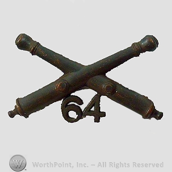 WWI Metal Insignia : 64th Coast Artillery Regiment Officer Collar Insignia.