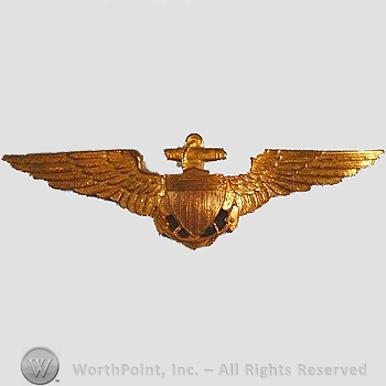 WWI Metal Insignia : 1920's Full Size Navy Aviator Wing.