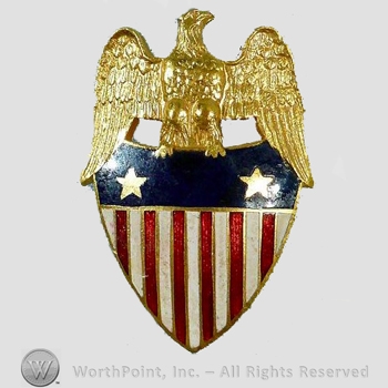 WWI Metal Insignia : 1920's Pin Back Aide to Major General Collar Insignia.